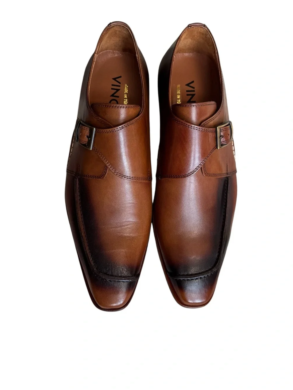 New Vinci Hagrid Tan Leather Single Monk Strap Handmade Men Shoe 44 EU (10.5/11)